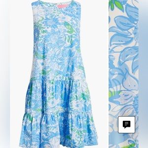 Lilly Pulitzer Trina Floral A-Line Cotton Dress in Frenchie Blue Suns Out L